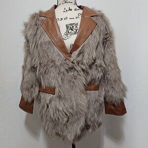New Real Fox Fur Lamb Leather Jacket Blazer Brown Stone Taupe No Mink